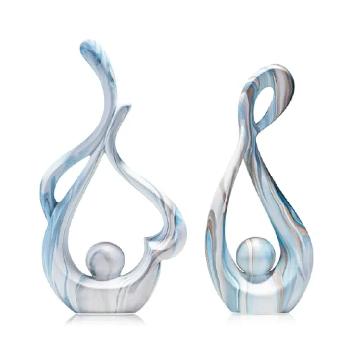 TZIZO Blue Sculptures Home Decor, Ceramic Statues Coffee Table Decor for Living Room, Table Centerpiece for Dining Room, Shelf, Entry, Modern Minimalist Abstract Art Objects (2pcs)