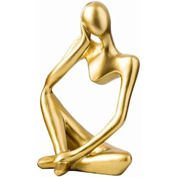 NxInnoX Creative Resin Thinker Minimal Abstract Art Sculpture Statue Figurines Home Office Bookshelf Desktop Decor (Gold, Left, Small)
