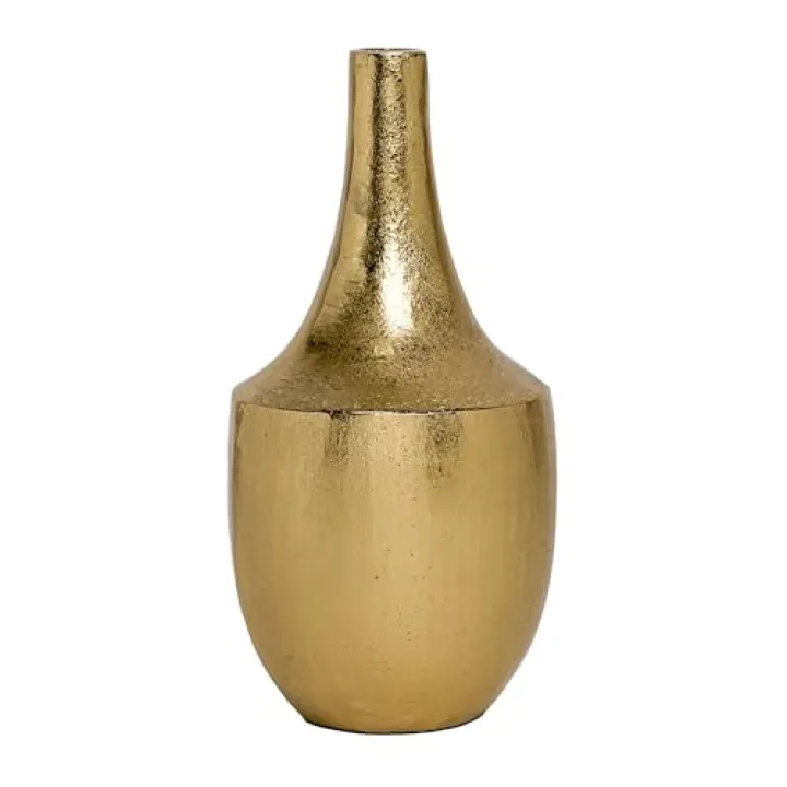 IHI est. 1986 Elegant 10 x 4.5 Gold Tapered Decorative Vase - Modern Metallic Flower Holder for Home Decor, Living Room, Dining Table Centerpiece, Mantel Accent