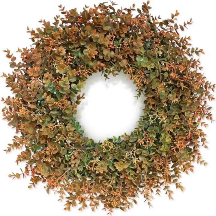 26" Fall Wreath for Front Door - Large Artificial Eucalyptus Leaves with Orange Seeds Outdoor Wreath for Porch, Window,Farmhouse,Home,Thanksgiving Day Harvest Festival Autumn Decor