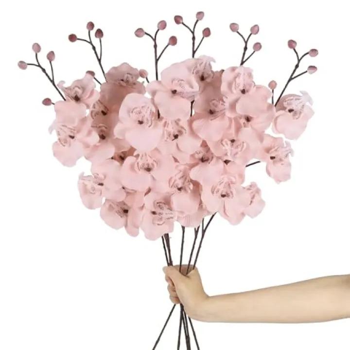 Uznaeoi 6PCS Pink Orchids Artificial Flowers 30.3’’ Silk Phalaenopsis Flowers Faux Orchid with Stems for Vase Table Centerpiece Home Wedding Party Garden Decoration(Pink)