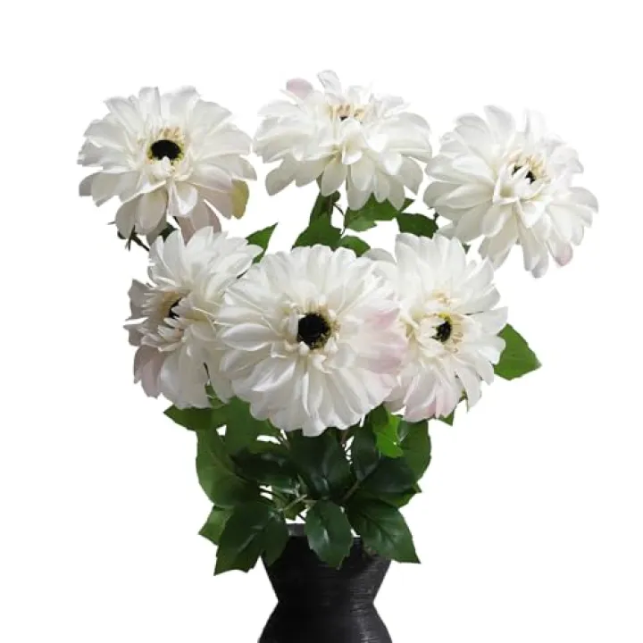 GLSATEMAN 6 Pack Artificial Chrysanthemum Silk Flowers Zinnia Flowers,24'in Long Stem Fake Flower,Suitable for Wedding Decoration Bouquets,Fall Decor,Home Decor (Creamy White)