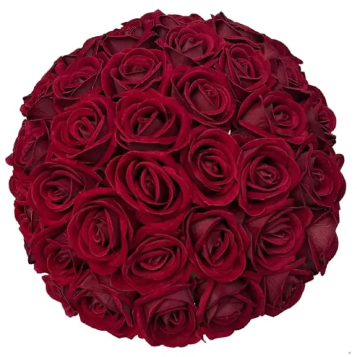FagusHome 30 Pcs Silk Rose Artificial Flowers Roses Bulk Bouquet Fake Flowers Rose Heads with Stems for Home Wedding Decor (Dark Red)