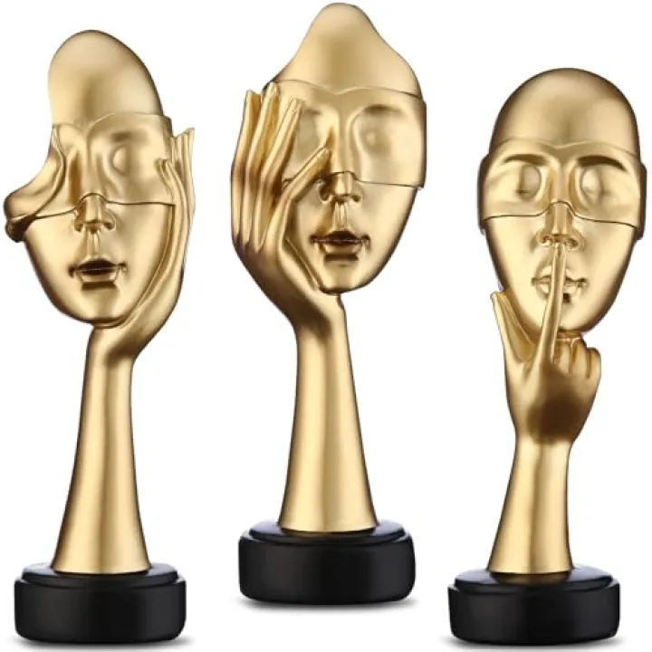 ZJ Whoest 3 Pcs Thinker Statue. See No Evil Hear No Evil Speak No Evil Small Shelf Decor. Abstract Art Sculptures for Bedroom Bookshelf Coffee Table Decor for Living Room.Gifts for Women