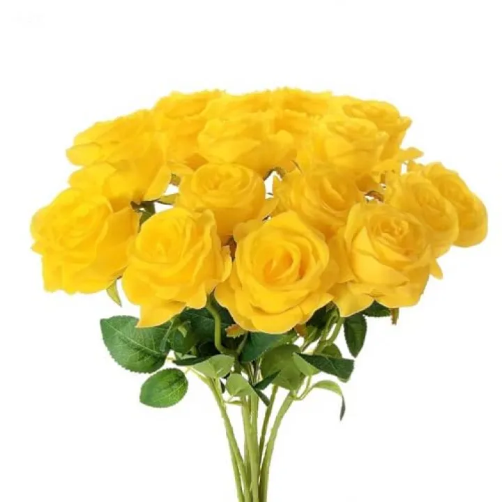 TFSWUFI Yellow Roses Artificial Flowers 15 PCS, Fake Roses Silk Flowers with Long Stems, Faux Rose for Wedding Centerpieces, Home Decor, Indoor Floral Arrangements, Party Decor, DIY Bouquet (Yellow)