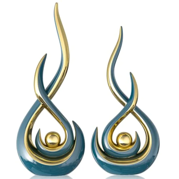 Teal Modern Abstract Art Home Decor Accent,Contemporary Statues Coffee Table Decor for Living Room,Table Centerpieces for Dining Room,Ceramic Sculptures Knick Knacks for TV Stand Show Piece (Green)