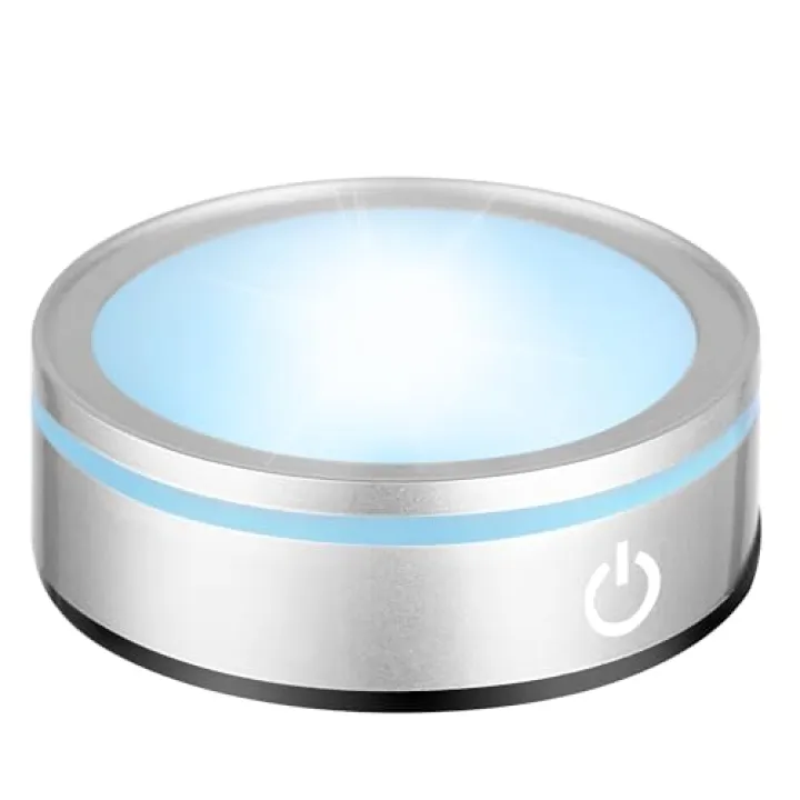 EUSTUMA LED Light Base Non-slip Round Display Stand,crystal led light base,Suitable for Glass Crystal Spherical Artwork,Holiday Party Decoration. (Silver Flat Top Surface)