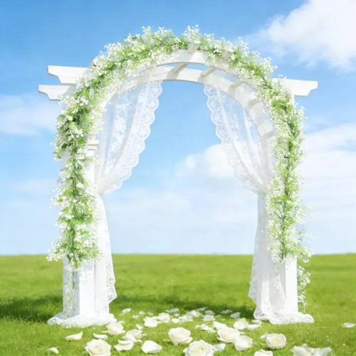 RAINFLOW 5.9Ft Babys Breath Artificial Flowers Garland - 1PCS Lush Baby Breath Flowers Artificial Bulk Vines, White Flower Garlands for Wedding Arch Party Fireplace Backdrop Indoor Outdoor Decor