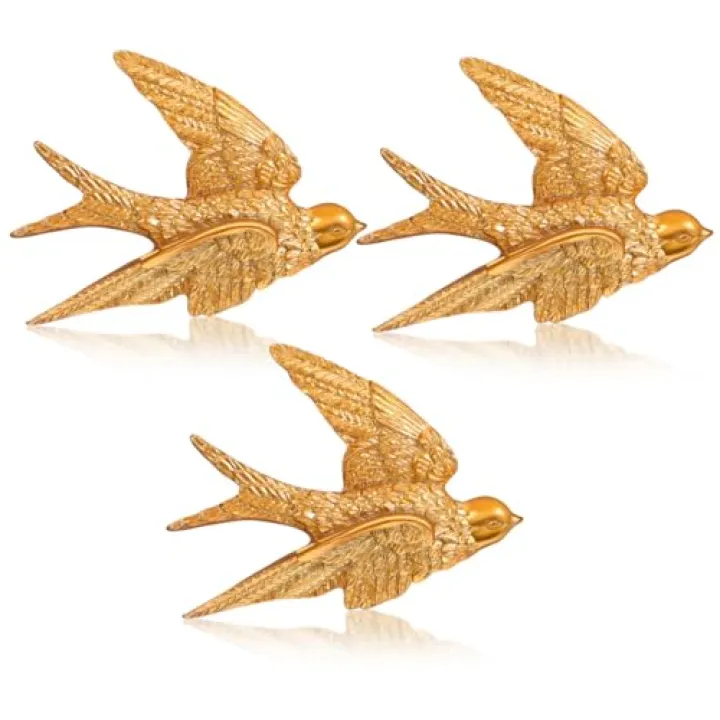 iplusmile 3Pcs Vintage Bird Wall Decor Set, Antique Gold Resin Swallow Wall Sculpture, Small 3D Hanging Flying Birds Art for Living Room Gallery Bedroom Accents