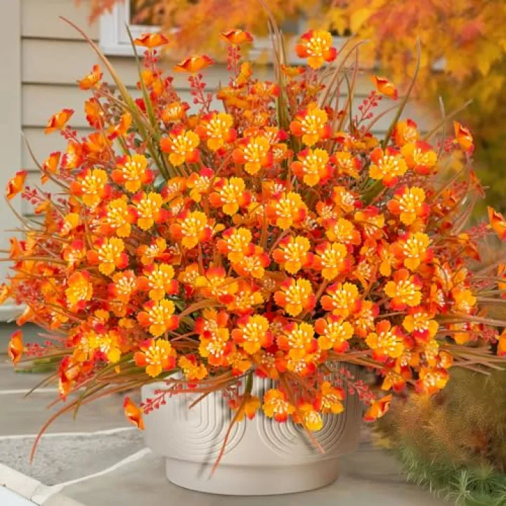 ICX 12pc Artificial Fall Flowers Outdoor,No Fade Silk Fake Mums Flowers, Fall Flower Artificial for Decoration,Outdoor Fake Plants for Door Porch Patio Planter Yard