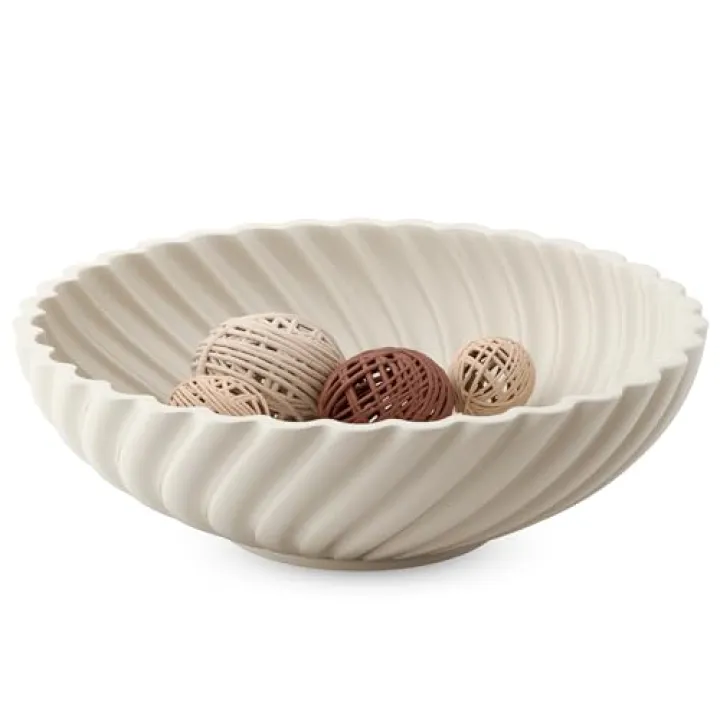 LILO DESIGN CO. 10'' Ceramic Decorative Bowl - Stylish Fruit Bowl for Kitchen Counter - Key Bowl for Entryway Table Decor - Large Decorative Bowls for Home Decor - Modern Home Decor Accents White