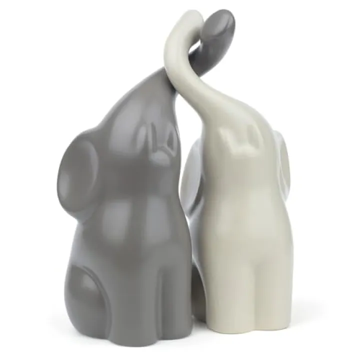 LAIDANLA Beige and Grey Elephants，Modern Ceramic Sculpture Loving Pair Set,6.3inch Elephant Figurine for Decoration Valentine's Day Gifts Brings Good Luck