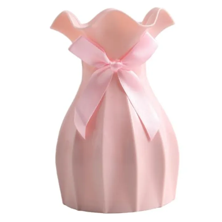 Plastic Vase 4x6 Inch Shatterproof Scratch-Resistant Plastic Vases for Flowers Modern Minimalist Flower Vase with Bow for Centerpieces Home Decorations Small Flower