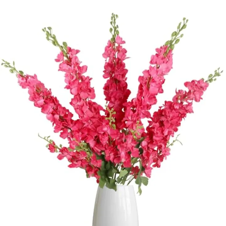 IPOPU 43.3" Delphinium Artificial Flowers 5PCS Faux Delphinium Flowers Larkspur Long Stem Artificial Flowers for Wedding Table Centerpieces Home Garden Decor(Hot Pink)