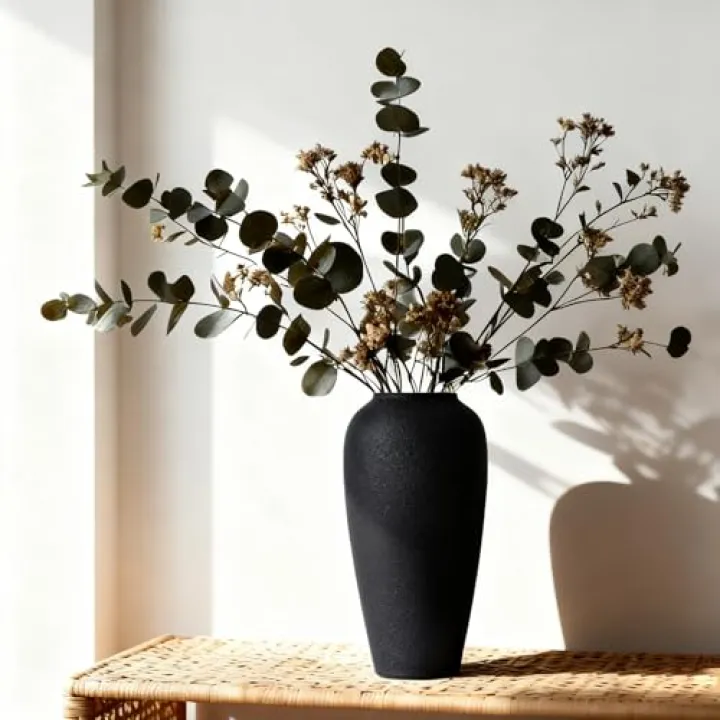 Rustic Ceramic Vase – 13.4" Large Black Ceramic Vase for Home Decor, Modern Terracotta Floor Vase for Living Room, Entryway, Kitchen, Black Vases for Centerpieces, Housewarming Gifts