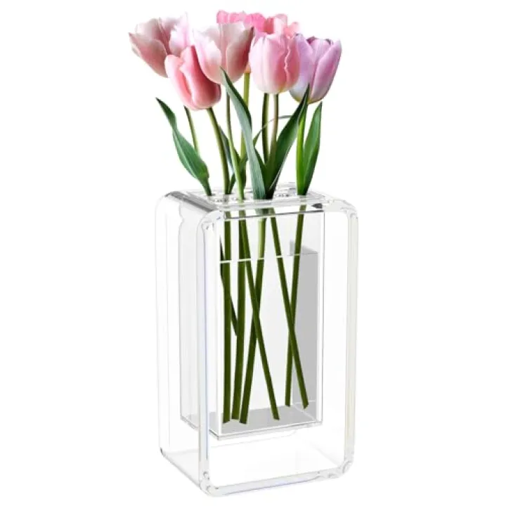 AITEE Clear Vase for Flowers,Acrylic Flower Vases for Centerpieces,Unique 7.87Inch Tall Floating Modern Home Desk Decorative Vases for Living Room/Dining/Kitchen/Office/Wedding Decor