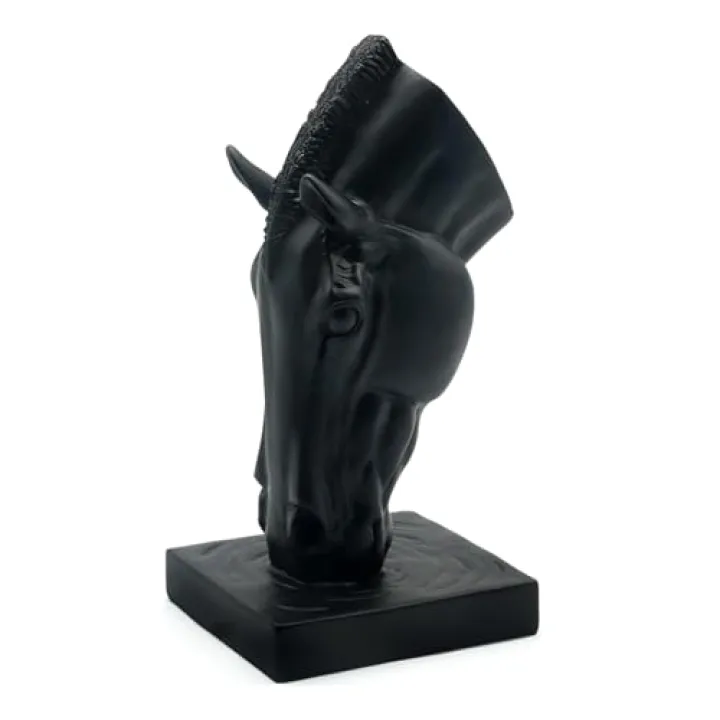 Lukitas Horse Head Vase - Feng Shui Horse Statue Decor for Wealth & Style, Elegant Artistic Planter for Hotel Lobby & Gallery, Modern Decorative Accent for Home or Office, Black, Resin 13''
