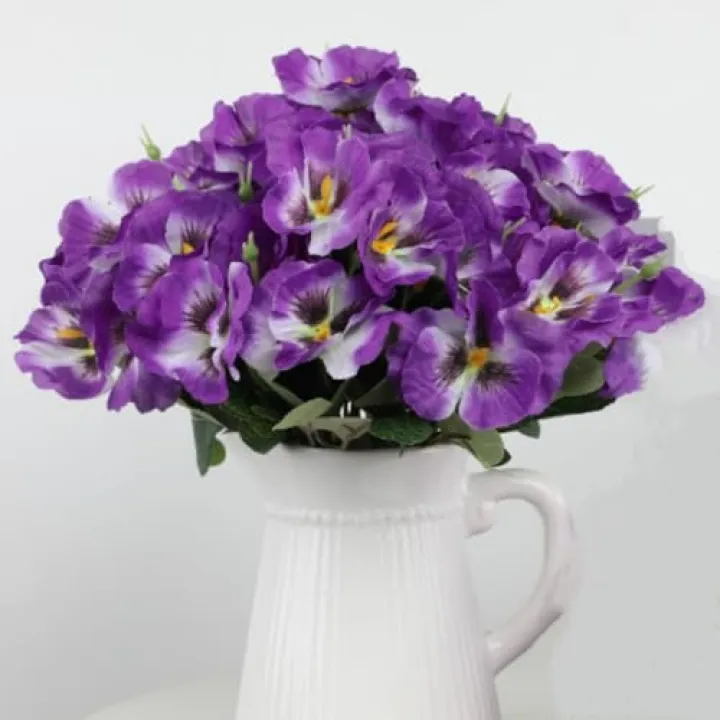 OUKEYI 8 Bundles Artificial Flowers for Outdoor Fake Pansies Small Wild Flowers Faux Pansy Plastic Flowers for Home Garden Flower Beds Outdoor Plants (Purple)