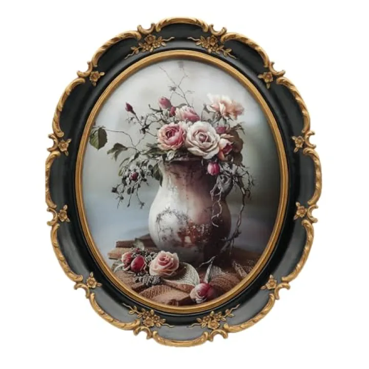 EvruCexul Oval Frame 8x10 - Black Gold Vintage Picture Frames 8x10, Antique Ornate Frames 8 X 10 With Glass Front For Tabletop Photo Display And Wall Hanging, Golden Frame 8 By 10