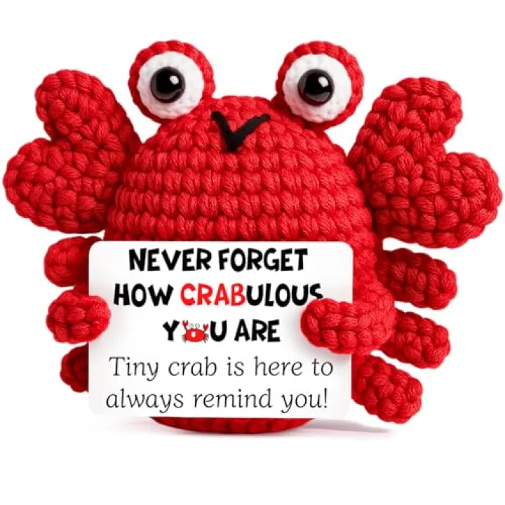 Positive Crochet Crab Animal Emotional How Crabulous You are Mini Handmade Birthday Gifts for Christmas Thanksgiving Halloween White Elephant Gift for Women Coworker Friends Teacher