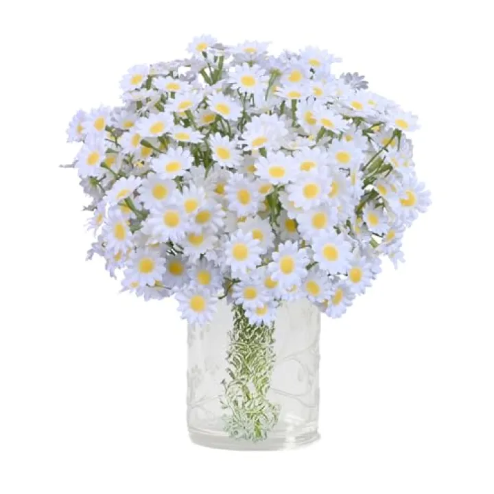 Artificial Daisy Flowers 18Pcs Small White Fake Daisies Flowers 3 Bundles 10 Inch Realistic Faux Silk Tiny Daisy Flowers for Home Garden Vase Wedding DIY Home Party Decor