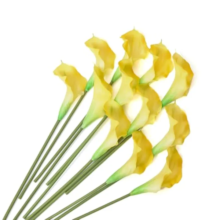 Amore Florals 12 PCS Yellow Calla Lily Artificial Flowers,14.6" Faux Calla Lilies Flower Real Touch Silicone Fake Lilies Flowers for Home Decor,DIY Wedding Centerpieces, Indoor Floral Arrangements