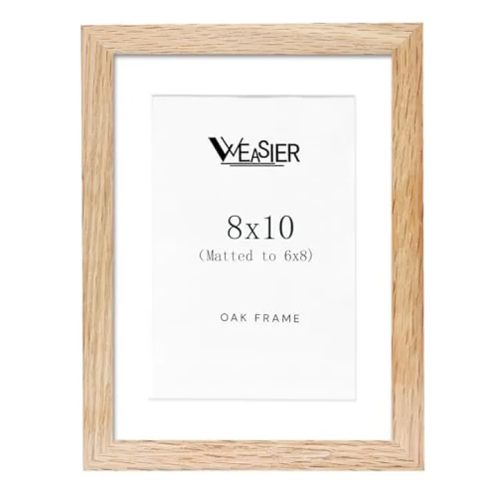 VVEASIER 8x10 Solid Oak Frame, Picture Frame for 8×10 or with Mat for 6x8 photo,Minimalist 8x10 Poster Frame,Tabletop or Wall Display. (natural, 8X10)