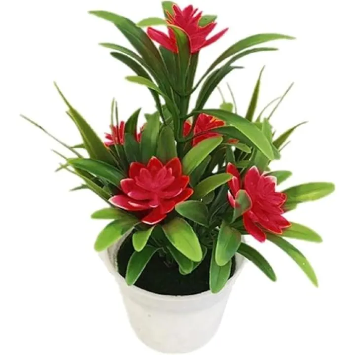 Yxinjy Red Artificial Plants & Flowers with Vase Artificial Fake Lotus Flower Potted Plant Bonsai Faux Plants Flowers Wedding Home Party Garden Office Decor