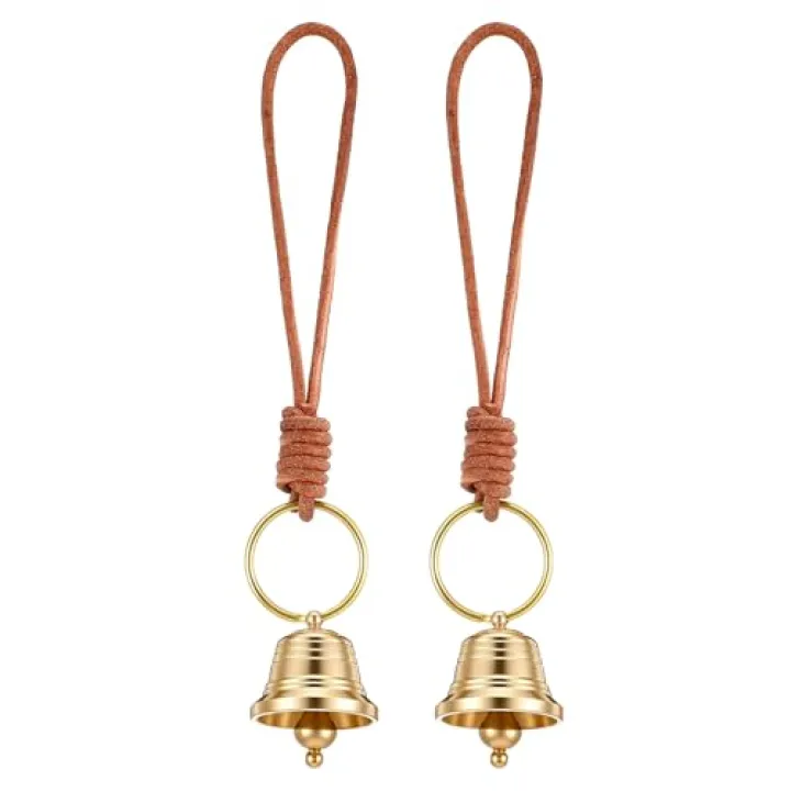 ElevateTech 2Pcs Vintage Hanging Bell for Door Knob Jingle Bells Outside Hanging Decor Indoor Decoration Clear Ringing Sound Suitable Home Garden Christmas (Gold)