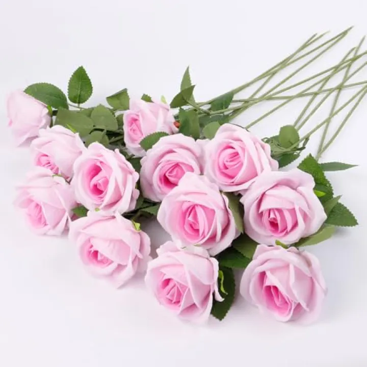 Solivya 12 Pcs Artificial Rose Flowers, Silk Roses with Long Stems, Realistic Fake Roses for Wedding Centerpiece Party Home and Office DIY Decor, Pink