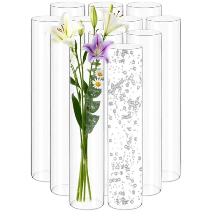 12Pack Glass Cylinder Vases for Centerpieces - 16 Inch Tall Flower Vase for Wedding Decorations, Floating Candle Holder Vase Bulk,Glass Hurricane Candle Holders for Table Shelf, Party, Home Decor