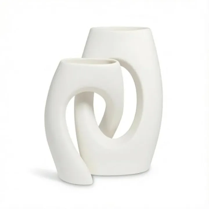 VoxWonder Ceramic Vase Set of 2, Minimalist Neutral Clay Vases for Modern Home Decor, Aesthetic Decorative Centerpieces for Living Room, Bedroom, or Entryway