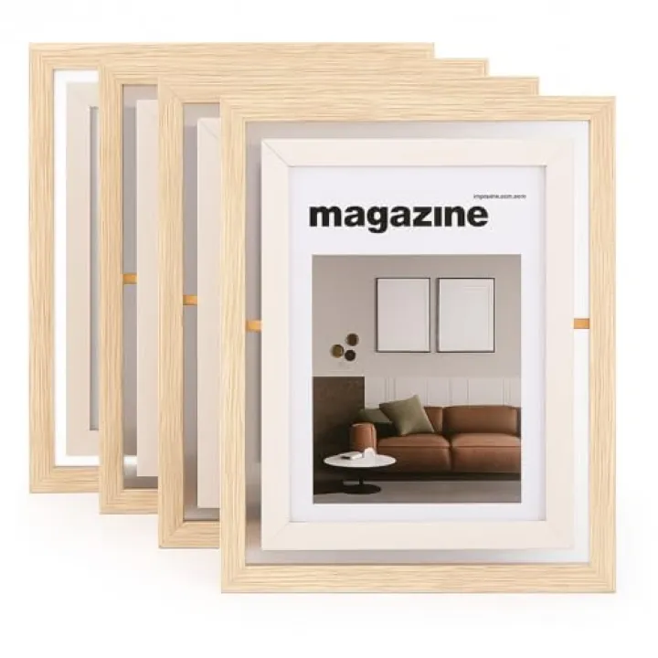 AceOrbit 4 Pack 4" x 6" Rotating Floating Picture Frames Double Sided Display with Hd Front Wooden Distressed Frame Swivel Picture Rustic Desk Standing Frame for Vertical Horizontal Tabletop Display