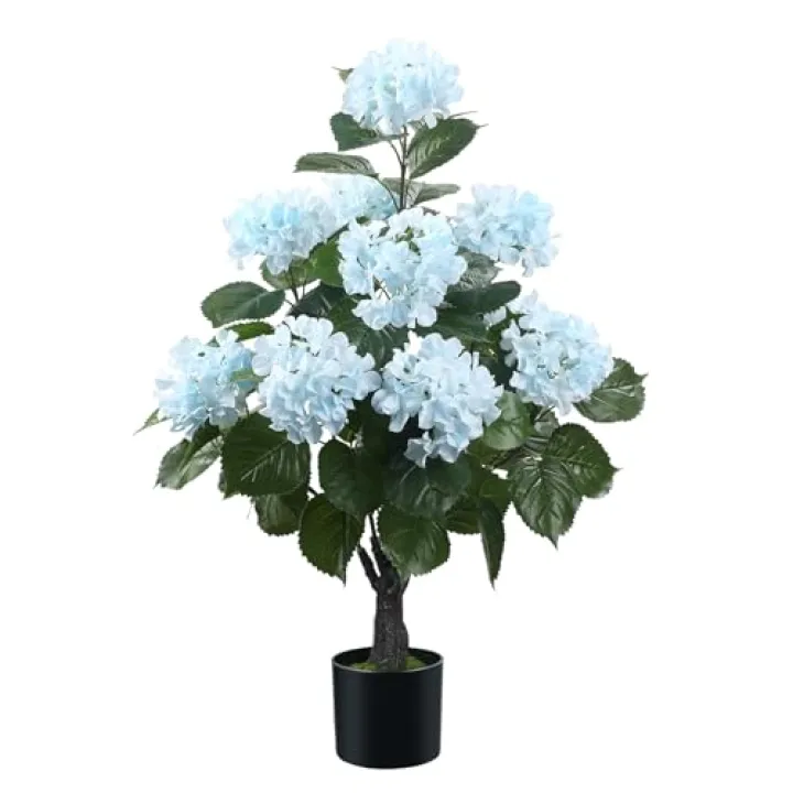 Romantic Season 38" Artificial Hydrangea Tree in Pot, Faux Potted Silk Hydrangea Plant for Indoor Outdoor Decoration, Lifelike Artificial Flower Tree for Home, Office, Patio, Garden Decor, Blue