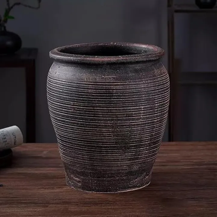 Handmade Rustic Ceramic Flower Vase, Classic Farmhouse Vases for Home Living Room Bedroom Office Table Kitchen Shelf Decor (L Size)