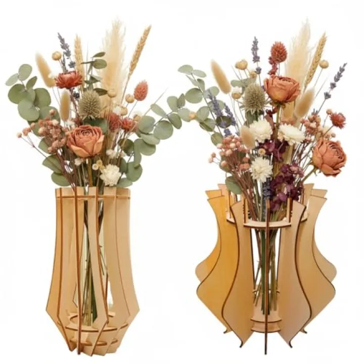 Wooden Puzzle Vase for Building Bricks Bouquet Cool Flower Vase for DIY Building Sets, Creative Flower Display Stand Gift for Adults and Girls 2 Packs