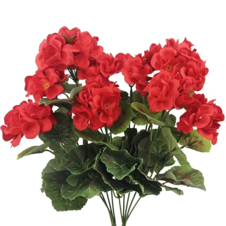 Lohas Brace 2PCS UV Resistant Artificial Geraniums for Outdoors - 16" Realistic Red Silk Flowers Faux Geranium Bush, Fade-Proof Outdoor Artificial Flowers Wedding Centerpieces Garden Decor (Red)