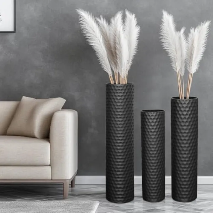 Tall Black Floor Vase 3 Pack, Extra Large Decorative Metal Standing Vases for Living Room Corner Office Home