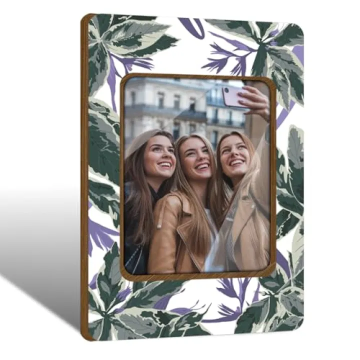 HQLOW Green Leaf Wooden Picture Frame Magnets, Magnet Frames for Refrigerator, Locker Decorations Magnetic Photo Pocket Display Frame for Home Office Lock Storage-04(Fits 2.5x3.5 Photo)