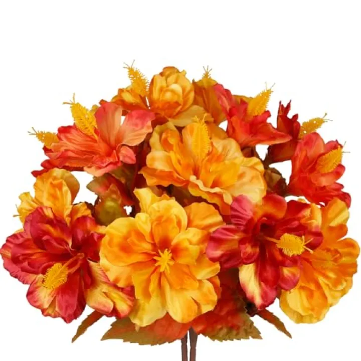 CITYES 2 Pcs Fake Fall Flowers Artificial Plants for Outdoors Decoration Autumn Silk Hibiscus Flower Realistic Faux Fall Flowers for Outdoor Planters Outside Pot Balcony Yard Porch Cemetery Decor