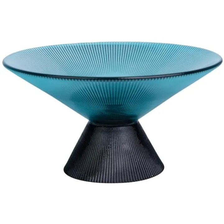 YXWPJTYT 9.8 Inches Handblown Glass Fruit Bowl, Decorative Bowl with Modern Two-Tone Cone Shape, Artisanal Centerpiece for Kitchen Countertop, Dining Table and Home Decor (Blue)