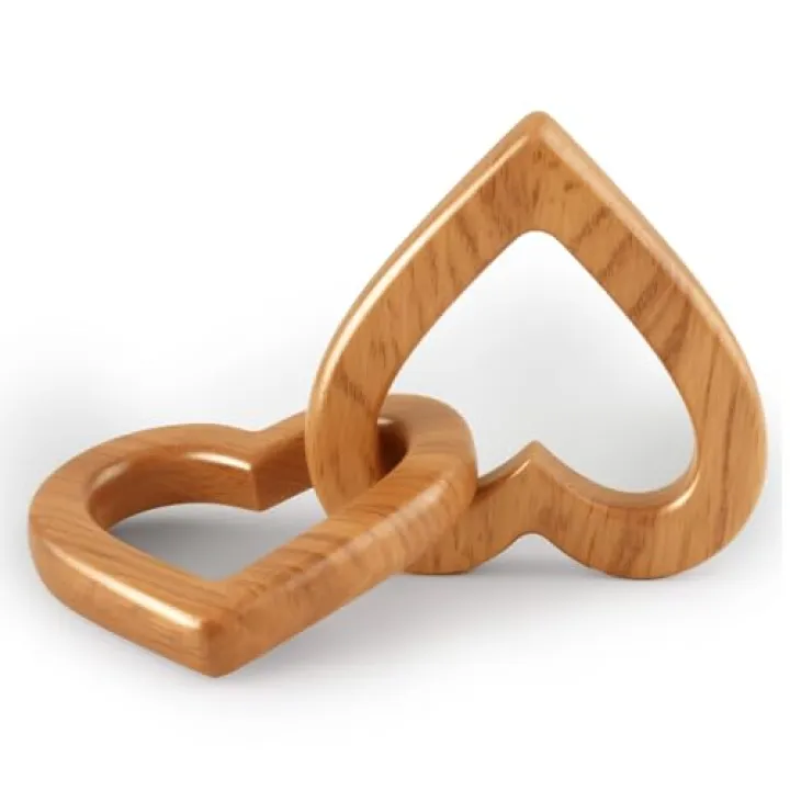 Yookin Olive Interlocking Wood Hearts Valentines Day Gift for Engagement, Anniversary, Wedding, interlinked Olive Wood Hearts Joined Together Handcraft Home Decor(L)