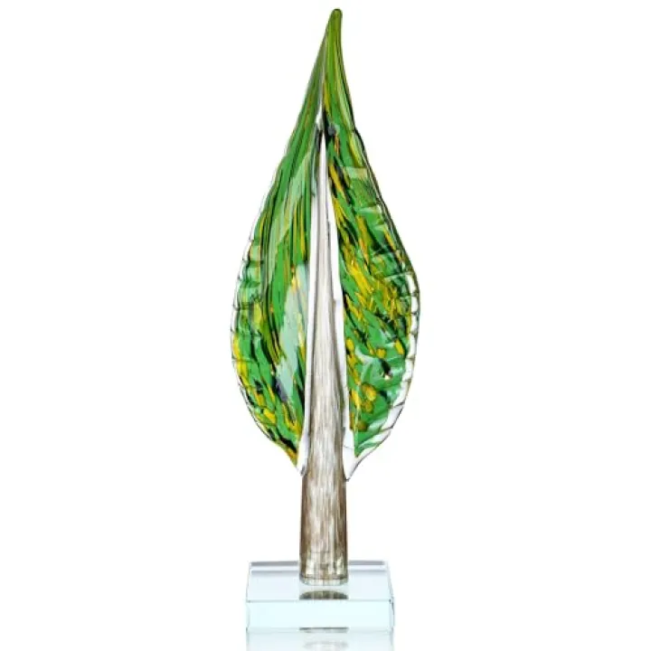 QFkris Blown Glass Tree of Life Leaf Sculpture for Home Decor, 16inch Hand Blown Glass Art Decorative Statue for Book Shelf Living Room Office Desk Home Decoration Accents Collectible Figurines