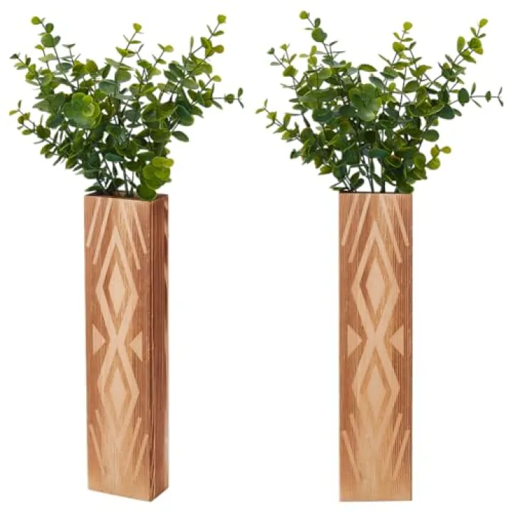 UNICRAFTALE 2 Sets Wooden Wall Vase Set Sandy Brown Rectangle Wall Planter for Indoor Plants Modern Farmhouse Wooden Walls Vases Boho Walls Vase Decor for Living Room Bedroom Bathroom 11"x2.8"x1.6"