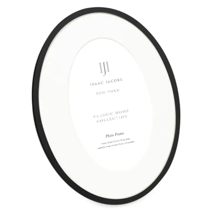 Isaac Jacobs 6x8 (Matted 3.5x5.5) Black Oval Metal Picture Frame, Classic Photo Frame Made For Tabletop & Hanging Display, Photo Gallery and Wall Art (6x8 (Matted 3.5x5.5), Black)
