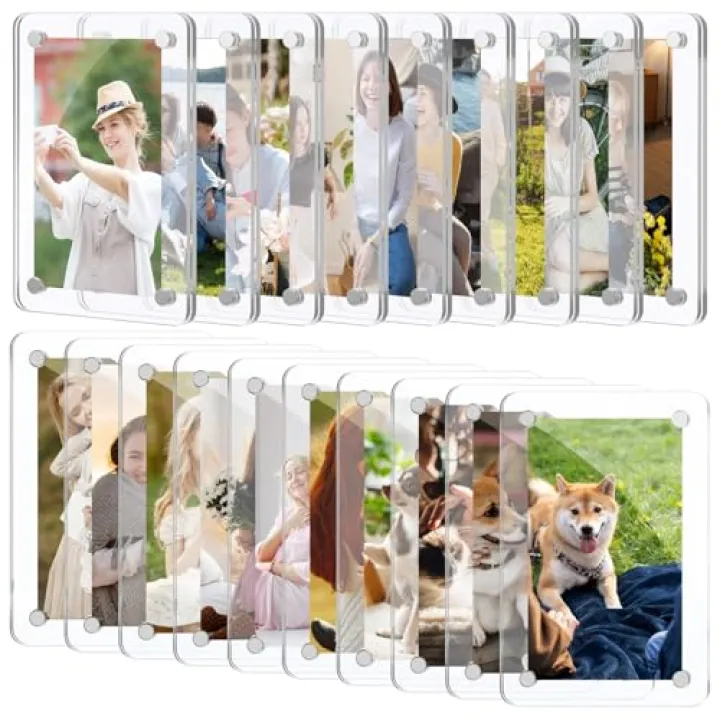 Ptwola 20 Pack Clear Acrylic Magnets Photo Frames, Double Sided Refrigerator Fridge Picture Frame High Transparency Frameless Small Mini Photo Display Frames for Home Office Decor, 2.36 x 3.54 Inch
