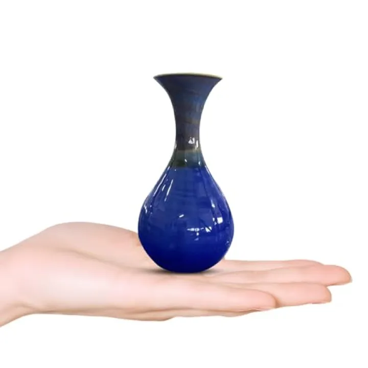 Glazed Mini Vase, Small Ceramic Vase for Home Decor, Office Desktop Decoration, or Holding Cats Dogs Whiskers (Azure Rhapsody)