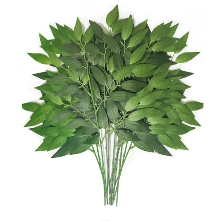 FUNORNAM 20Pcs Italian Ruscus Greenery Stems 18" Artificial Silk Greenery Leaves for DIY Bouquet Filler Table Centerpieces Home Indoor Decor