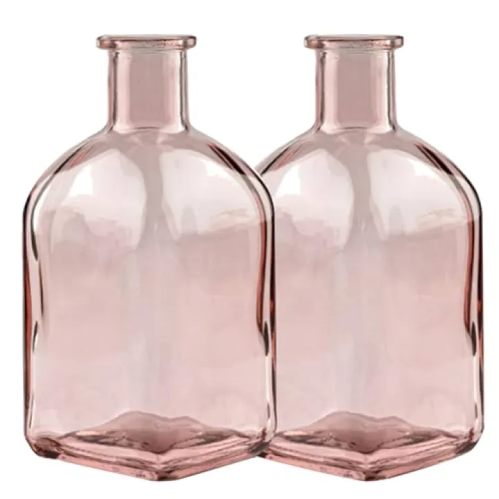 Coastal Style Small Clear Vases Set of 2,Nordic Minimalist Glass Vase,Modern & Simple Glass Modern Home Suit for Dining Table,Bookshelf,Entryway Decoration (Pink)