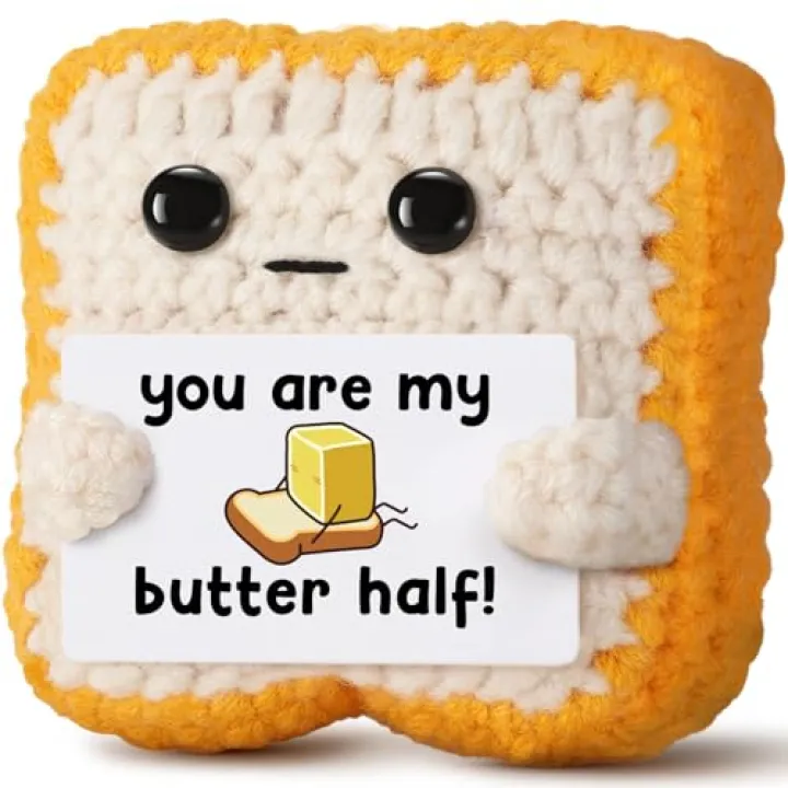 Gifts for Him Her Boyfriend Girlfriend Partner Loved One “You Are My Butter Half!” Crochet Toast – Cute Romantic Valentine’s Day, Anniversary, Birthday Gift for Couples Desk Decor & Christmas Gifts